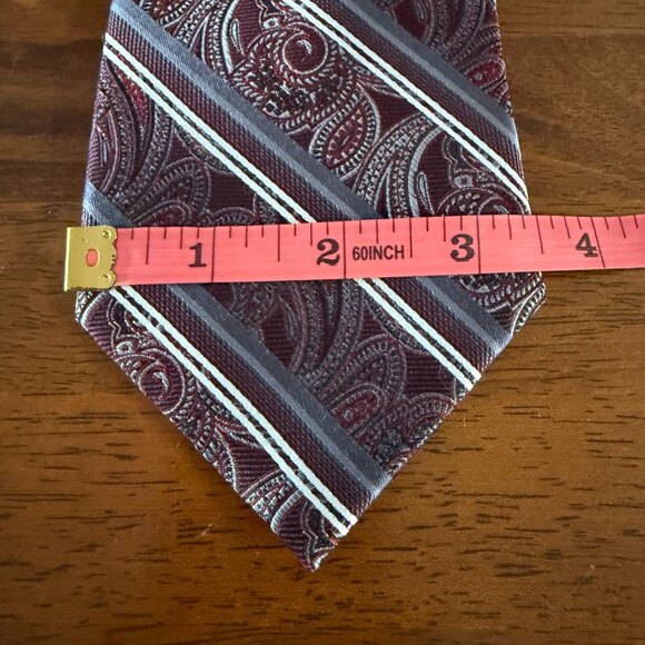 Pronto Uomo Couture 100% Silk Burgundy Paisley Striped Mens Neck Tie - Picture 3 of 10
